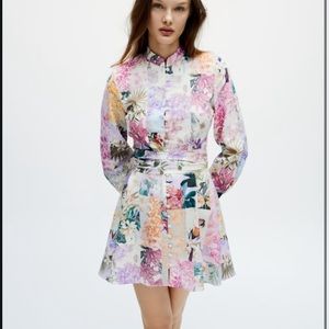 Zara Floral Print Long Sleeve Dress with Belt